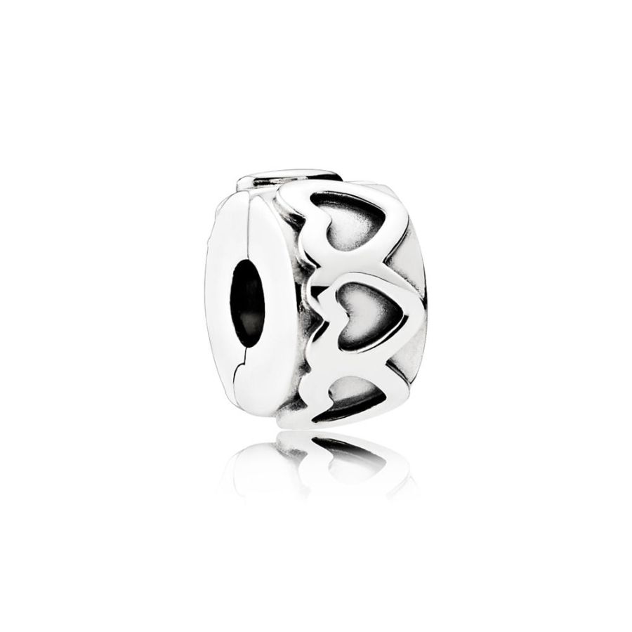 Clip Charm Gereihte Herzen Sterling Silber